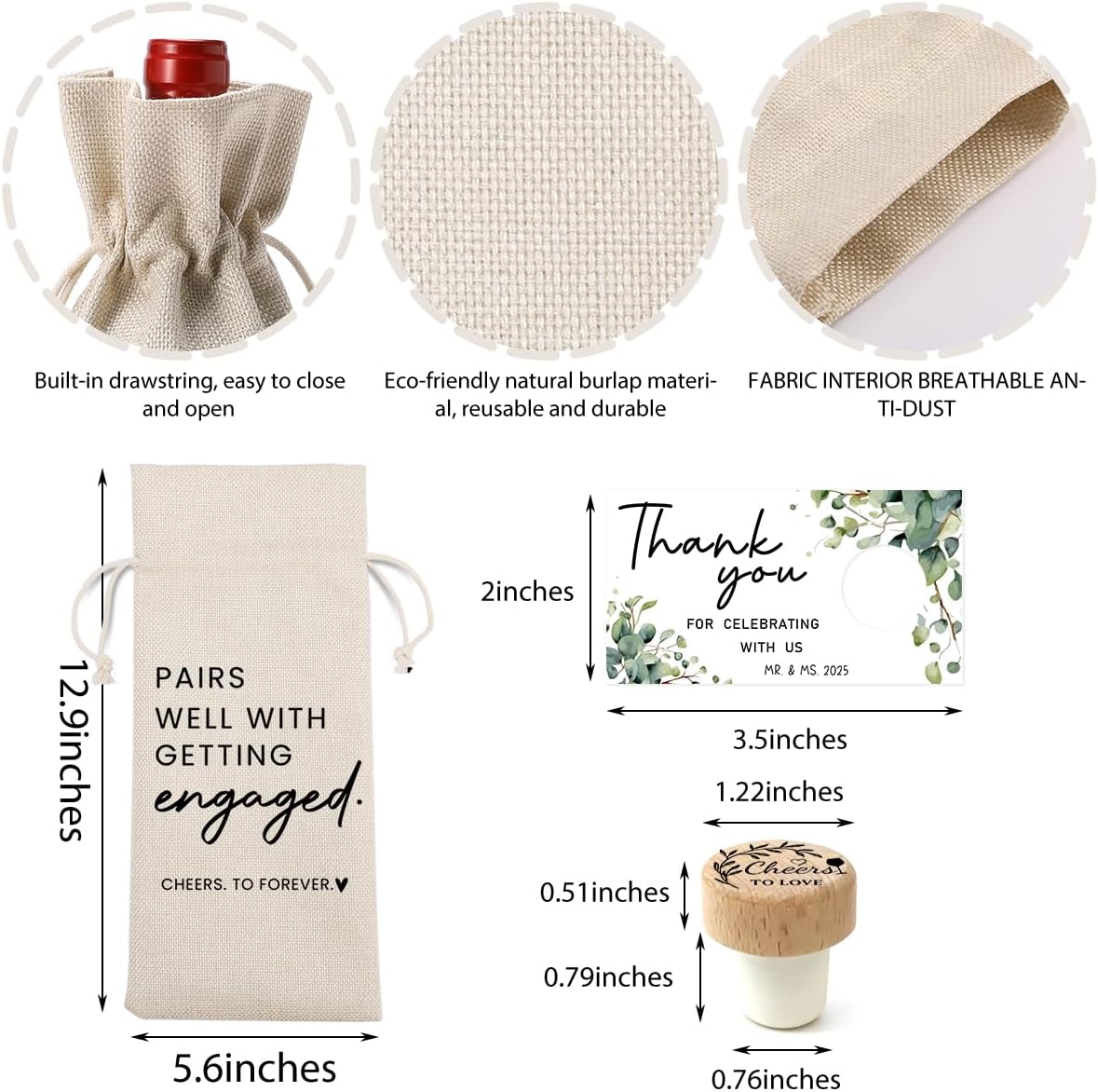 Engaged Gifts Engagement Gifts for Couples Her Engagement Party Decorations Gift for Couple Wine Bag Pairs Well with Getting Engaged Wine Bottle Bag with Thank You Card And Stopper