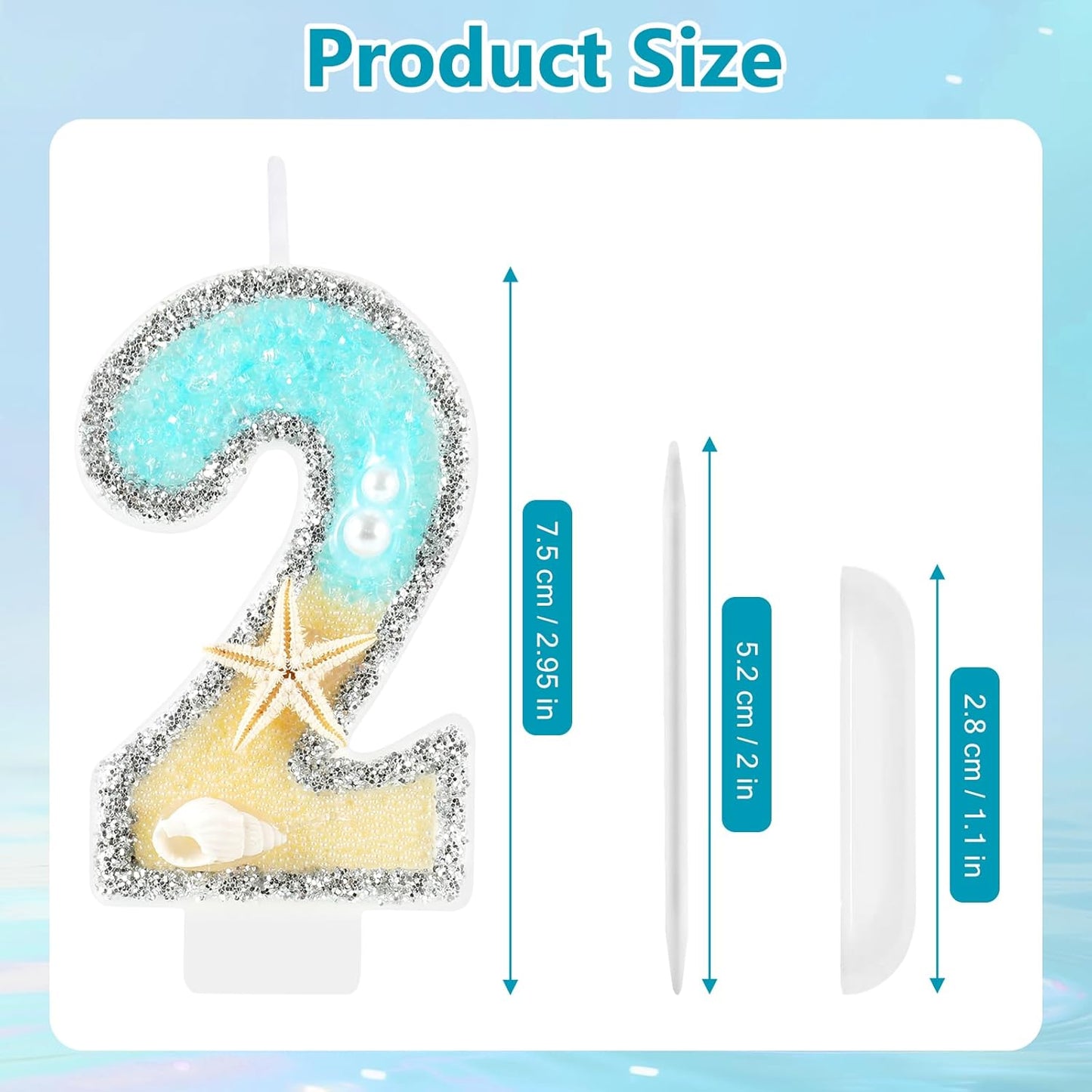 Beach Birthday Candle Starfish Number 2 Candles 2nd Cake Candle Blue Birthday Cake Topper Cupcake Decorations Party Decor Anniversary Celebrations Supplies Favors