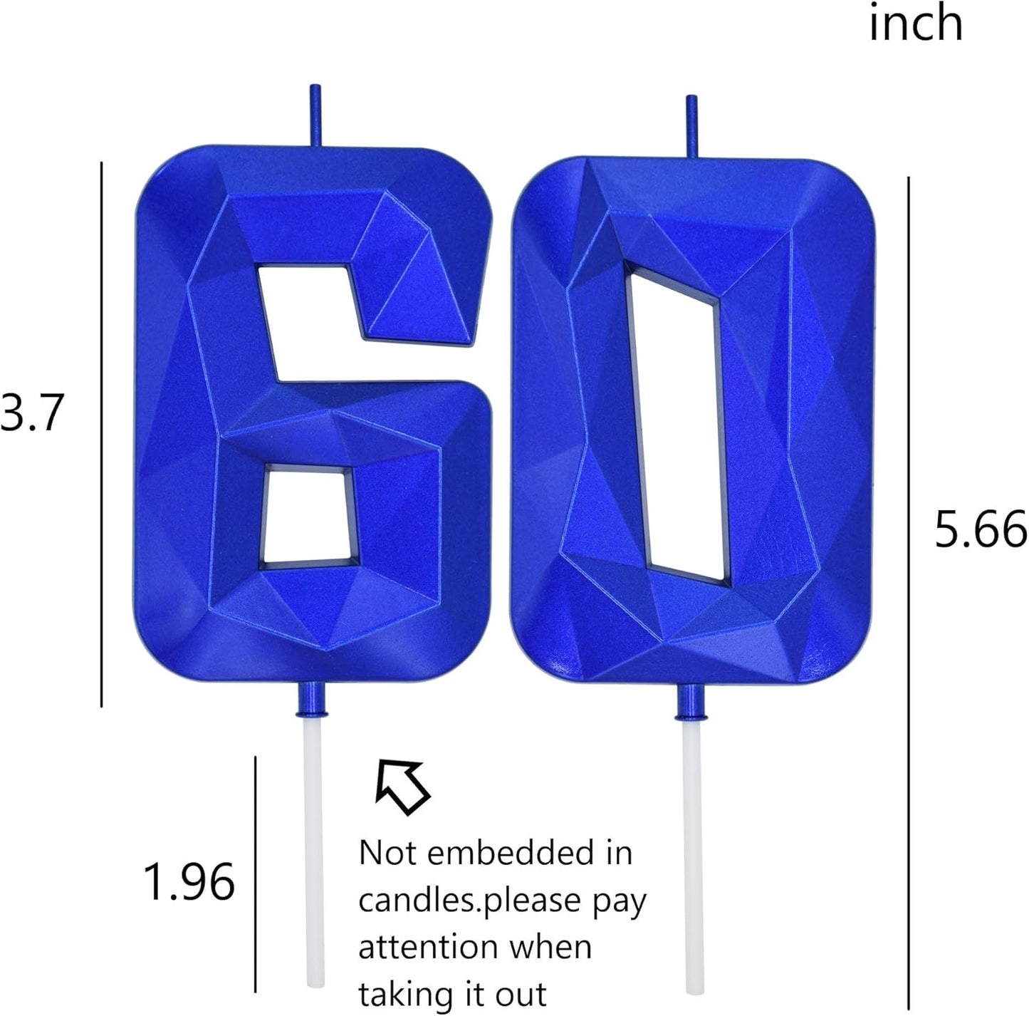 DERVENTA Large Birthday Candle Number 3D Blue 3.7 inch Party Celebration Anniversary Decoration Cake Topper 1 Piece (Number 60 Blue)
