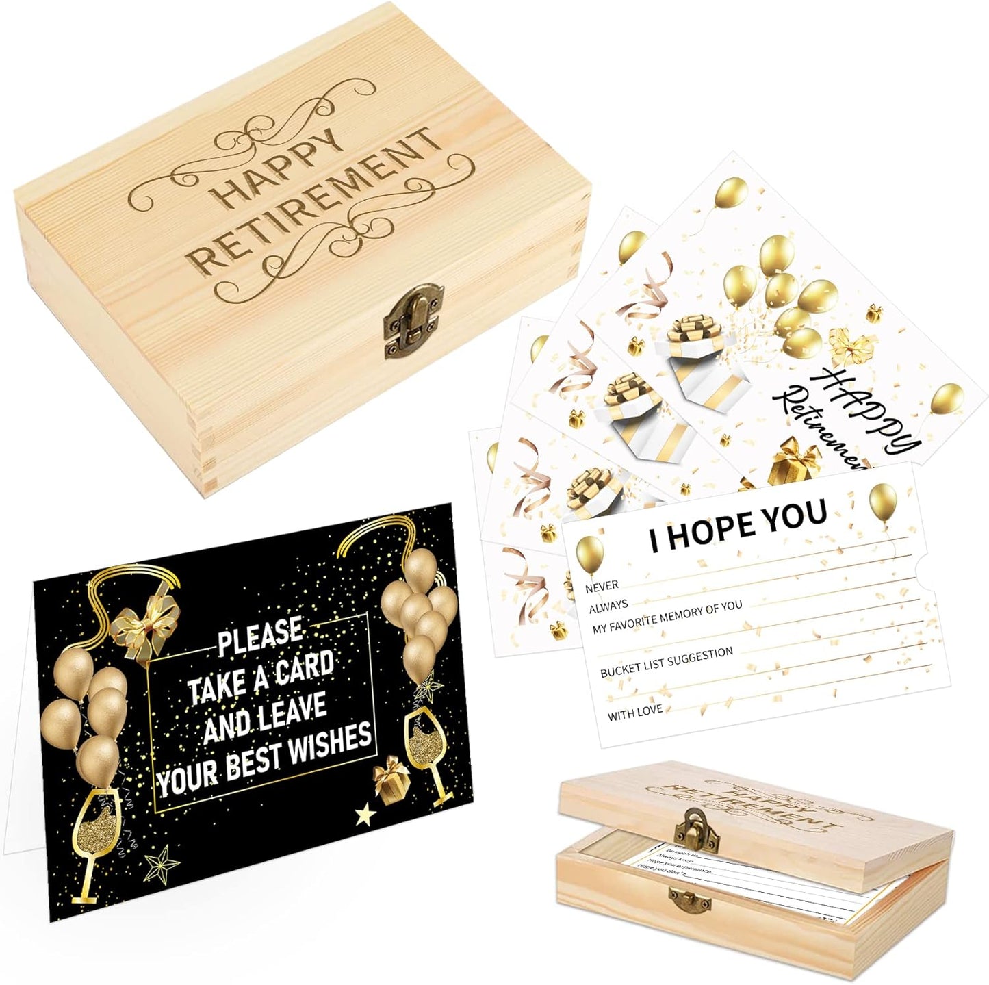 60PCS Retirement Card, Happy Wishes Card Box, Well Wish and Advice Congratulations Guest Book Cards, Retirement Party Favors and Going Away Party Decorations Supplies