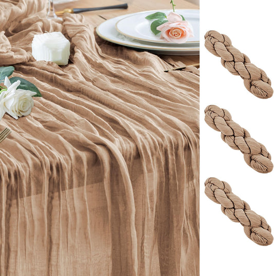 Wokceer Cheesecloth Table Runner 3Pack 10FT Nude Brown Boho Gauze Cheese Cloth Table Runner for Party Long Rustic Sheer Table Runners for Baby Bridal Shower Wedding Easter Table Decor