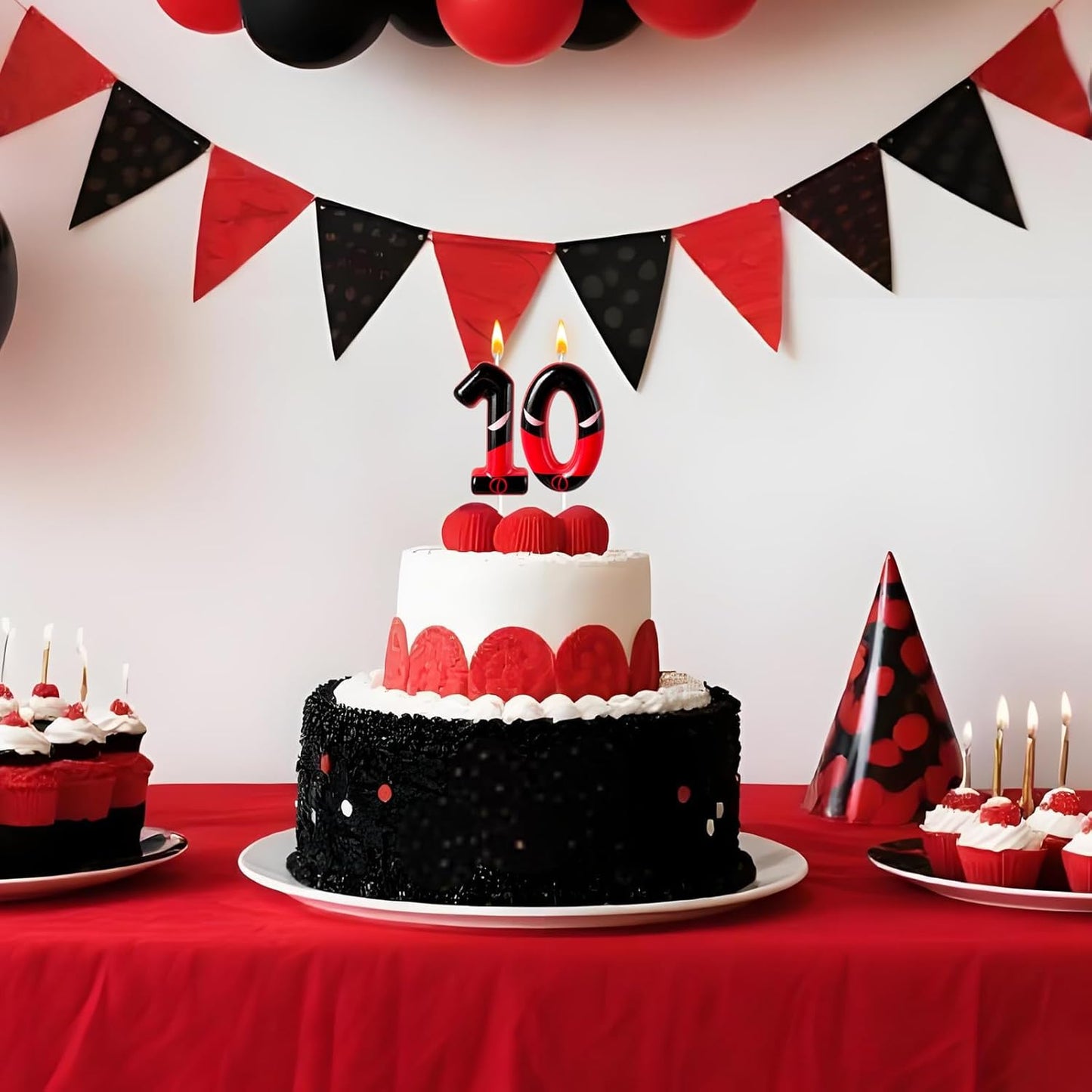 Black Red Mask Number 1 Birthday Candles - Comic Themed Cake Topper for Birthday Decorations Supplies, 1 Candle Party Favors (Number 1)