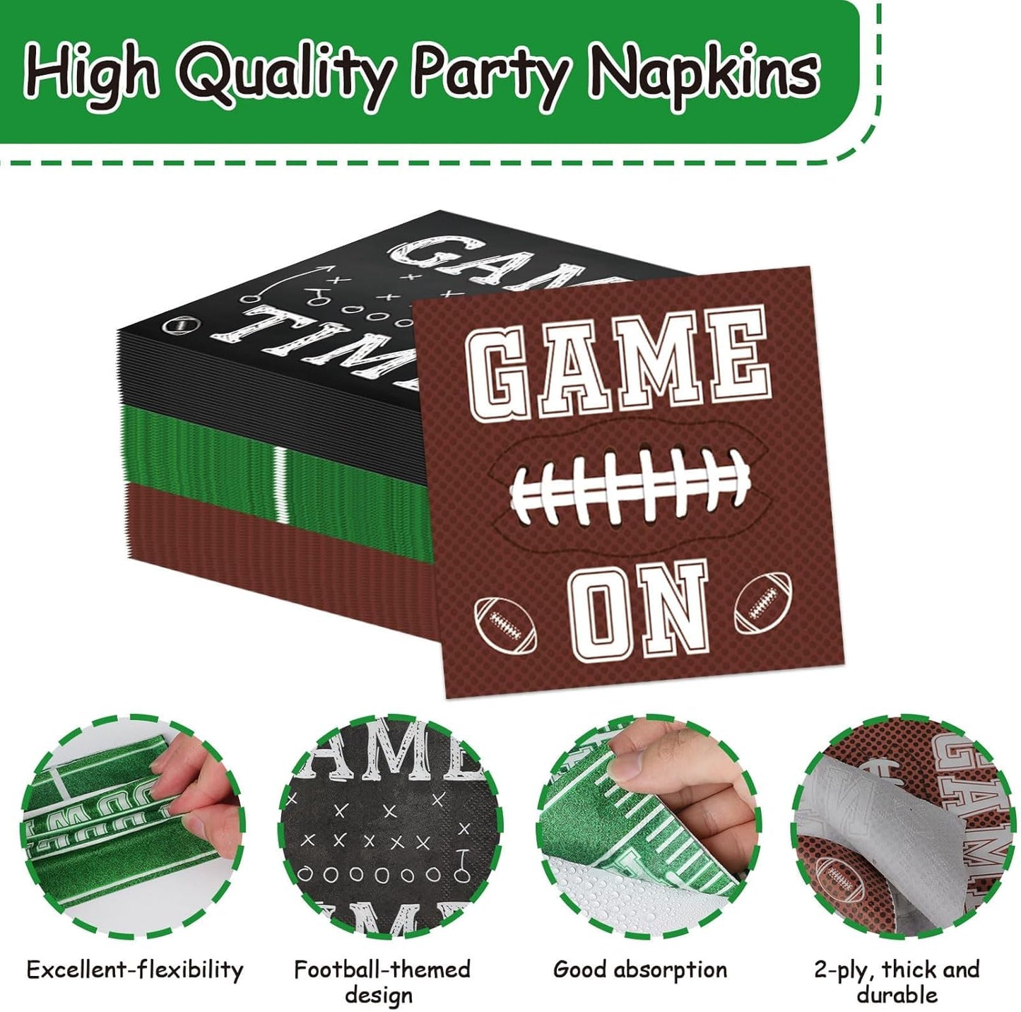 Qyeahkj 120pcs Football Party Napkins Supplies Disposable Football Birthday Paper Napkins Set Decorations for Sport Events Game Time Tailgate Touchdown Party Favors, 3 Design
