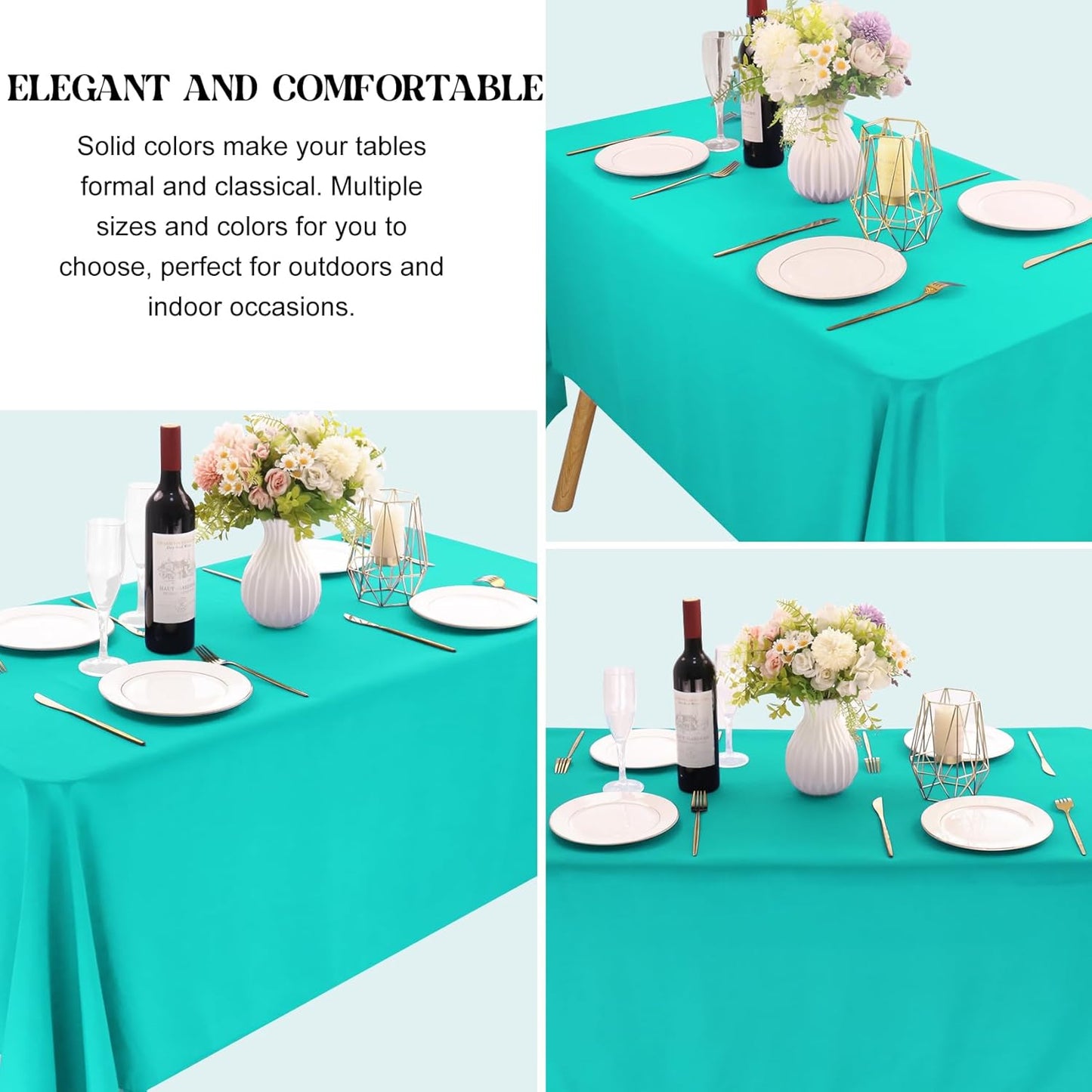 4 Pack Rectangle Tablecloth for 6 Foot Tables Washable Polyester Table Cover for Wedding Dining Table Parties Banquet（60x102 Turquoise）