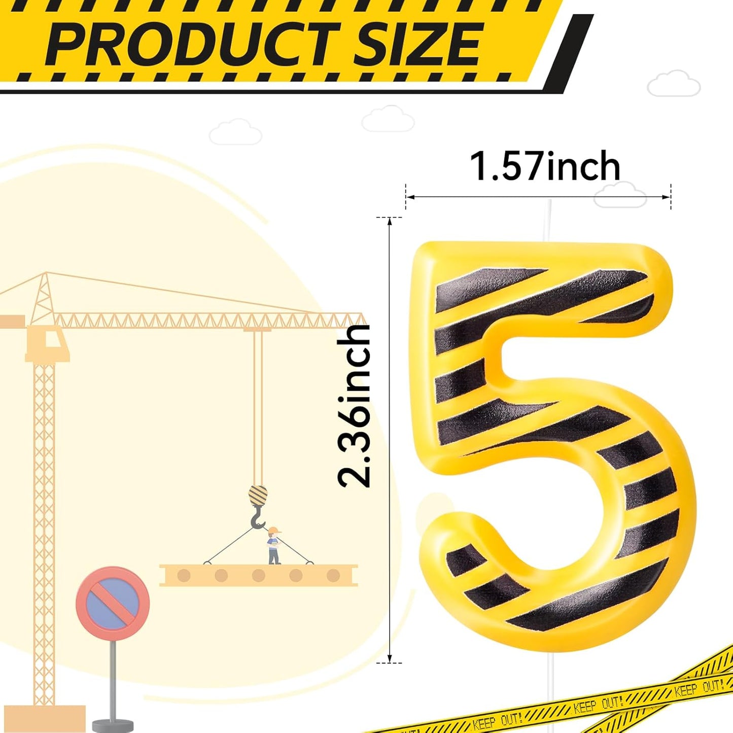 Construction Themed Birthday Candles Number 5 Candle Birthday Party Decoration Cake Topper for Construction Party Decoration Theme Party Supplies (Number 5)