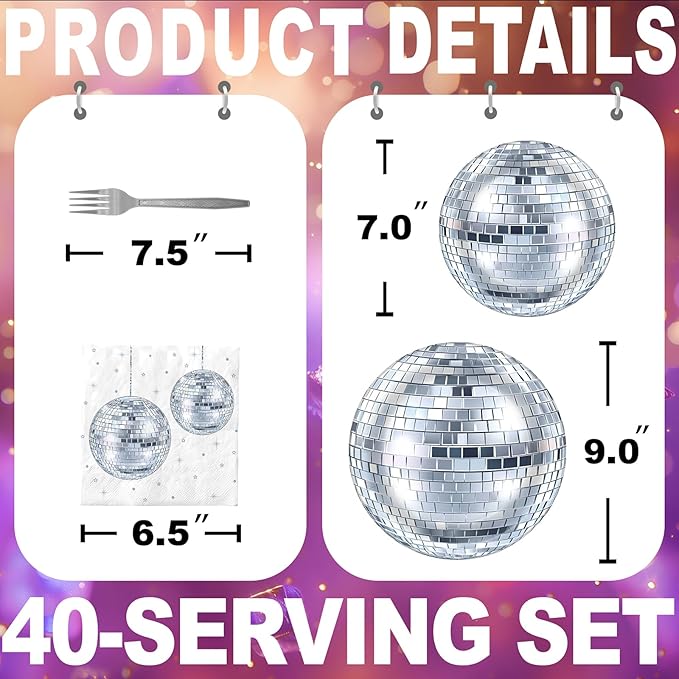 Disco Party Decorations - Disco Party Plates and Napkins for Kids Birthday Party, Serves 40 Guests