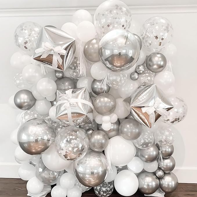 RUBFAC 120pcs Balloons for Birthday Baby Shower Graduation Anniversary Wedding Party Supplies Garland Arch Decoration,12 Inches,Silver Chrome Metallic