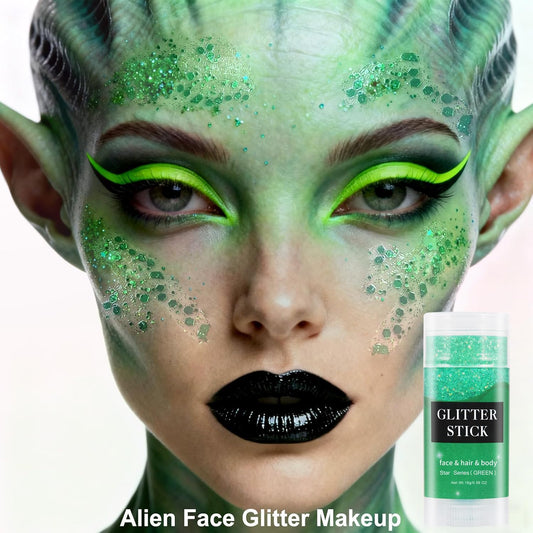 MEICOLY Green Face Glitter Stick,Green Accessories for Spirit Week,Alien Face Glitter,Hair Glitter for Women Kids,Irish St Patricks Day Accessories,Rave Festival Mermaid Chunky Makeup for Mardi Gras