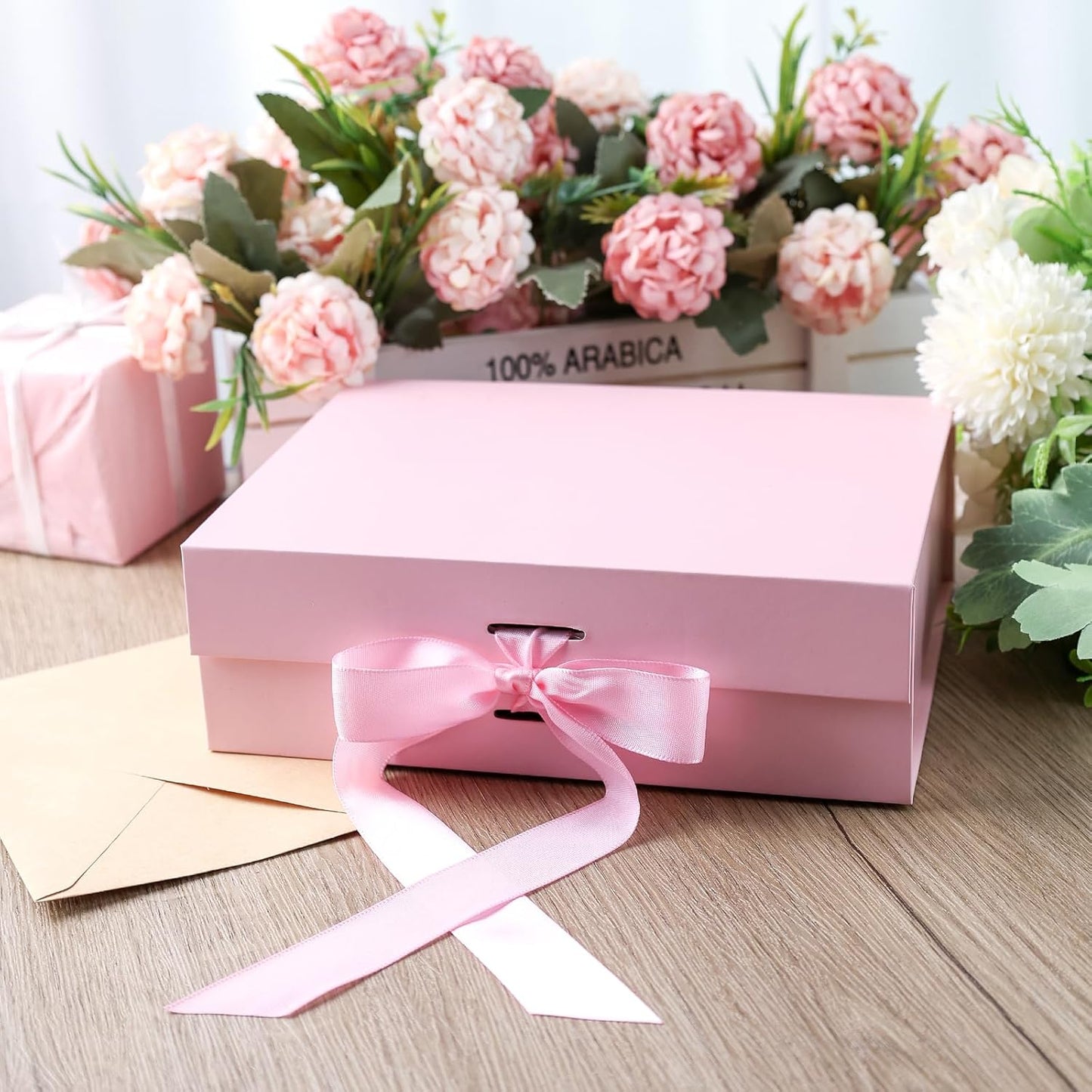 JOHOUSE Pink Gift Box, 10.5" x 7.5" x 3.1" Gift Boxes For Presents With Lids and Magnetic Closure Collapsible For Bridesmaid Proposal, Weddings, Anniversary Present