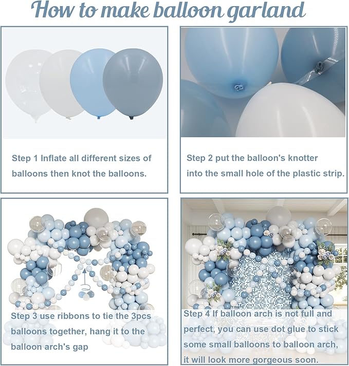 Dusty Blue Balloon Arch Kit, 162pcs Dusty Light Blue White and Clear Balloons for Wedding Bridal Shower Baby Shower Gender Reveal Baby Boy Birthday Party Decorations