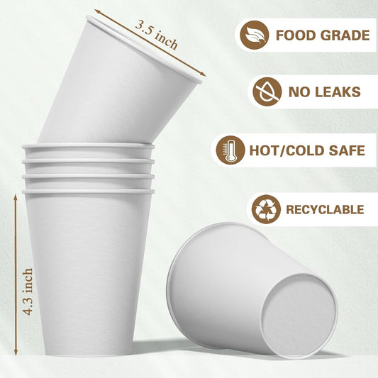 500 Pack 12 oz Disposable Paper Coffee Cups, 12 oz White Paper Cups Bulk for Hot & Cold Beverages, Ideal for Party, Office, Home, Travel and More