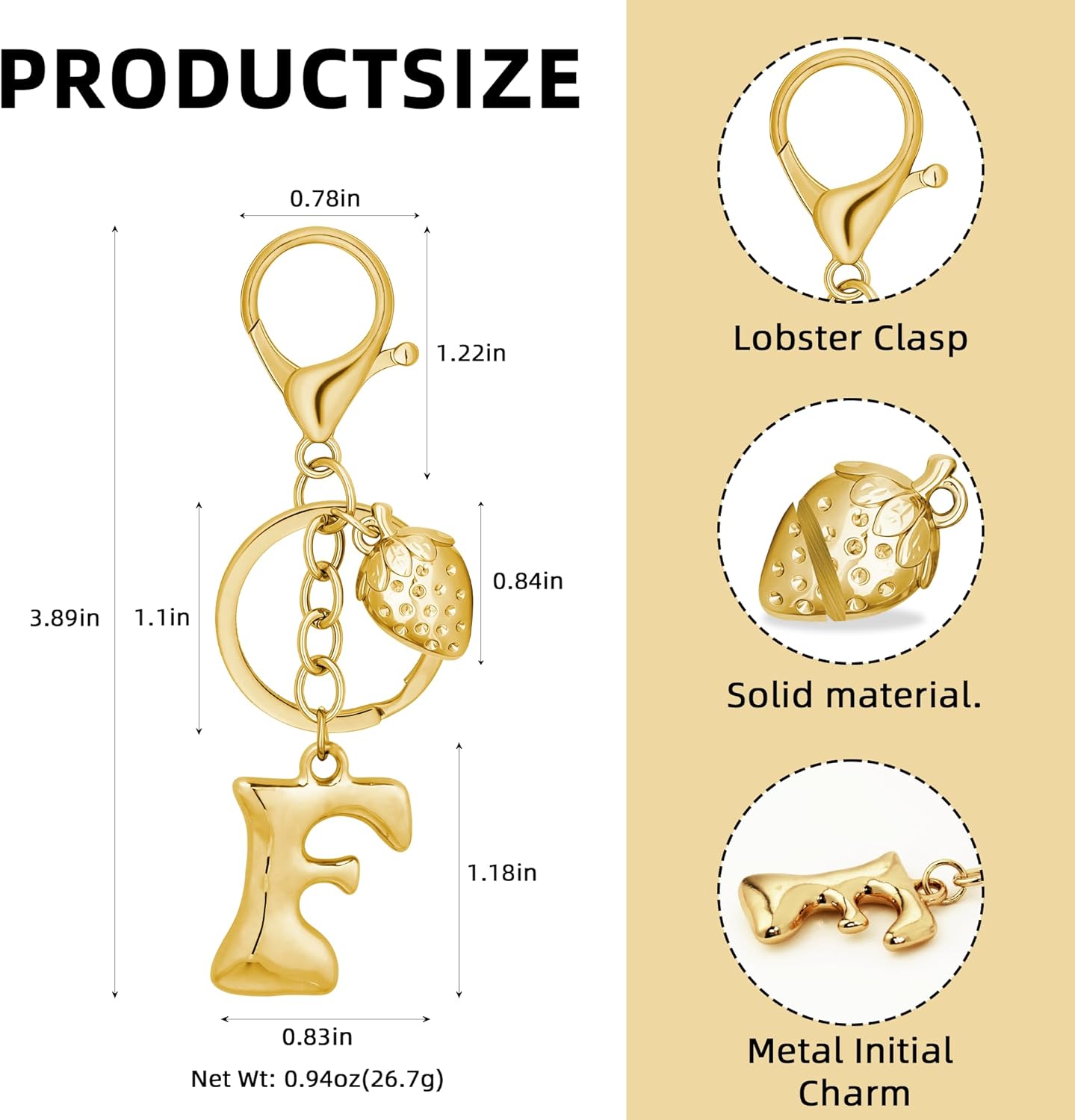 Gold Bubble Heart Initial Bag Charms for Handbags – Cute Initial Letter Keychain for Women, Purse Charms, Gold Gift