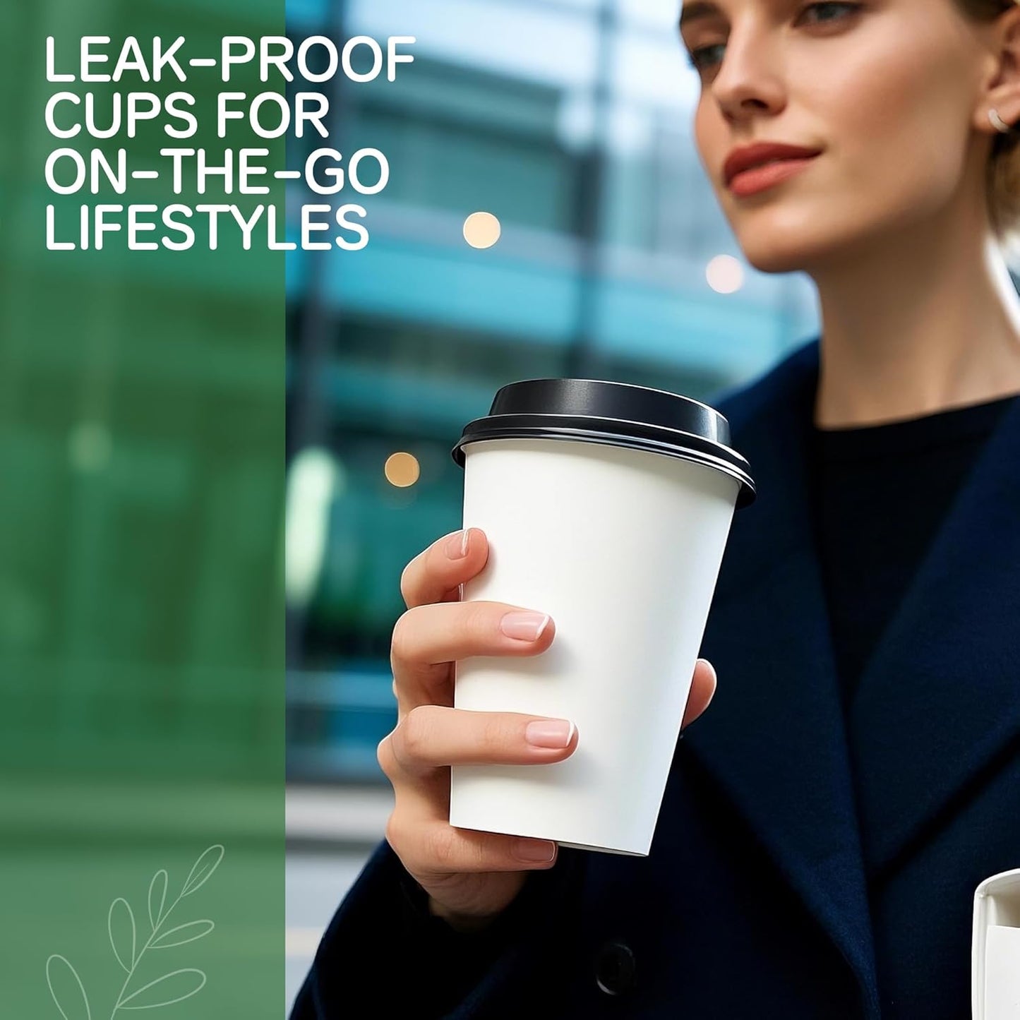 12 oz Coffee Cups with Lids 100 Pack, White Leak-Proof Disposable Coffee Cups for Hot/Cold Beverages, Party Supplies, To-Go Paper Cups for Coffee, Tea, Office, Picnic
