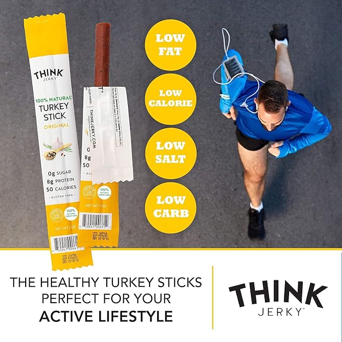 Think Jerky All-Natural Turkey Sticks, Gluten and Sugar Free, No Nitrates, Keto Paleo Friendly High Protein Low Carb Meat Snack - 0.5 oz Sticks, 20 Pack