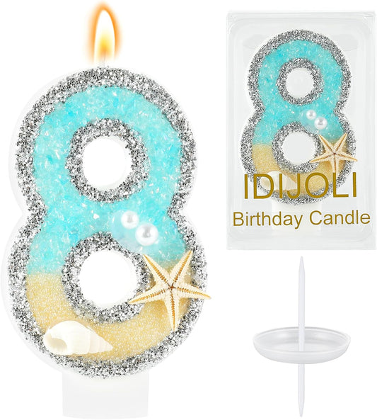 Beach Birthday Candle Starfish Number 8 Candles 8th Cake Candle Blue Birthday Cake Topper Cupcake Decorations Party Decor Anniversary Celebrations Supplies Favors