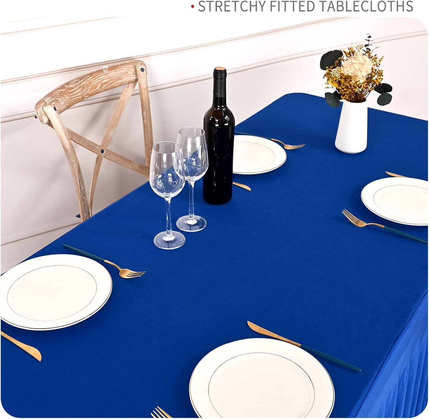 2 Packs Royal Blue Stretch Table Skirts for 6 Foot Rectangle Table, Washable Spandex Stretch Tablecloths with Skirt, Wrinkle Resistant Fitted Tablecover for Wedding Party Banquet