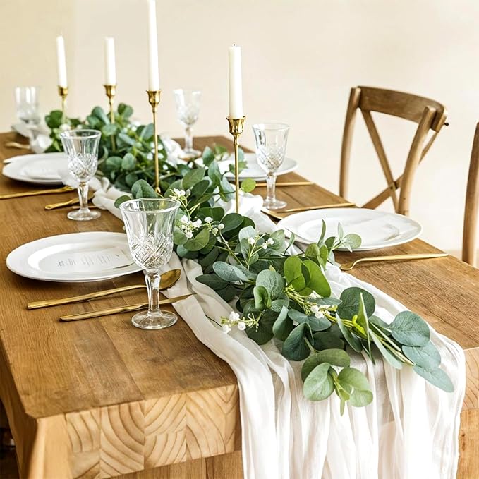 4 Pack Eucalyptus Garland for Table, 5.9ft Faux Garlands Greenery for Centerpieces, Artificial Eucalyptus Garlands for Table Decor, Fake Vine Garland for Wedding Backdrop Arch Wall Decoration