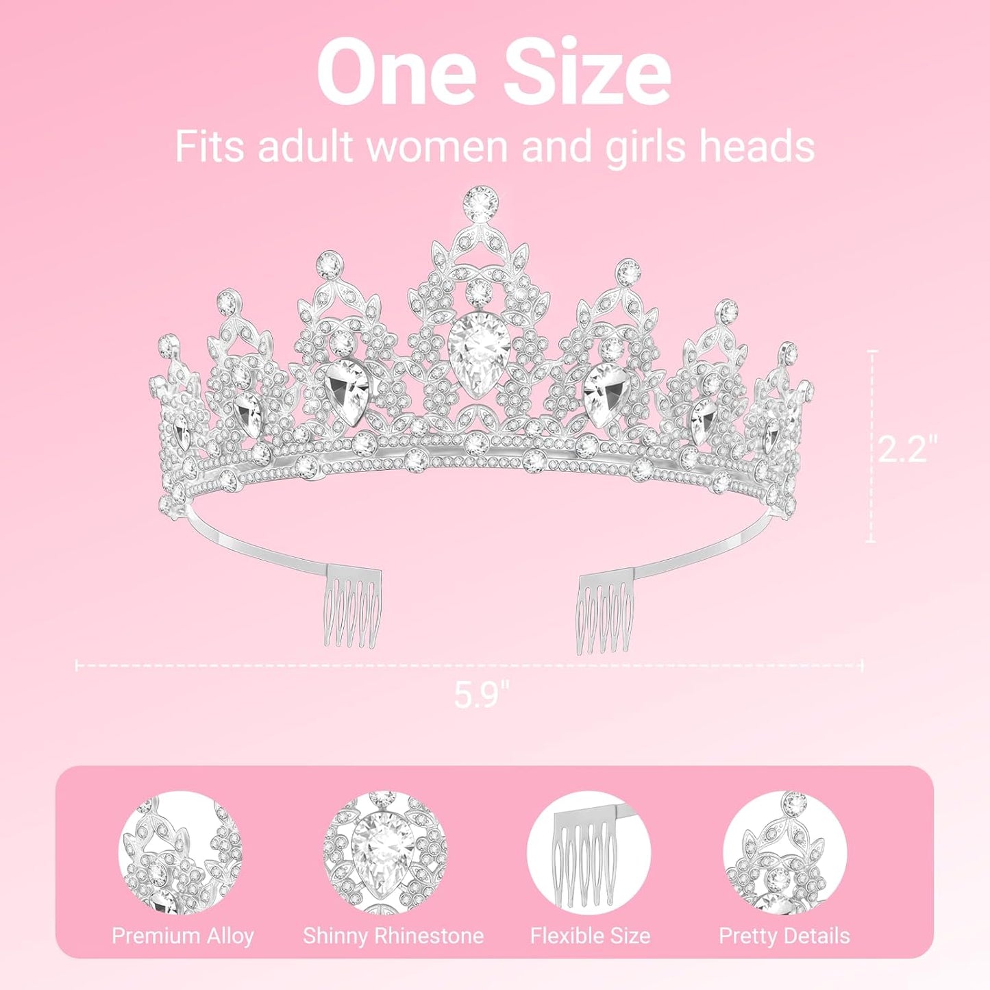 Birthday Tiara and Crown with Sash, Birthday Tiara for Women Party (Silver)