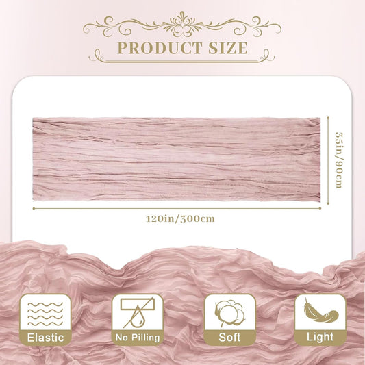 Le courant 12pcs 10Ft Cheesecloth Table Runner, Rustic Boho Gauze Cheese Cloth Runner Table Runner for Weddings Bridal Baby Shower Birthday Holiday Parties Home Decor, Dusty Pink