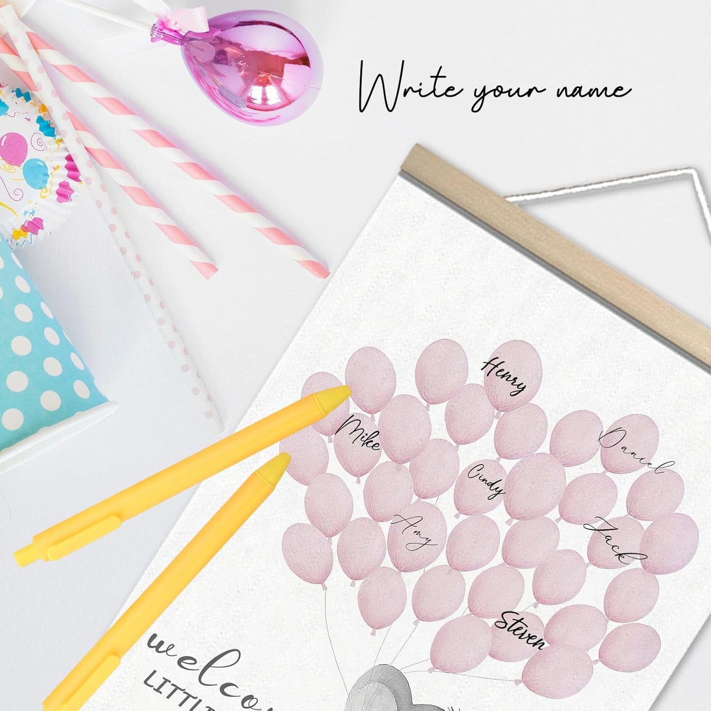 Baby Shower Guest Book Alternatives for Girl, Elephant Baby Shower Decorations, Baby Book Keepsake Party Favors, Wall Sign Centerpieces