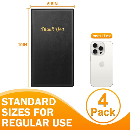 4 Pcs Server Books, Check Presenters for Restaurants, PVC Server Books for Waitress Guest Check Holder
