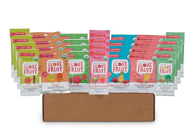 YOU LOVE FRUIT - Fruit Snacks Gift Box 24 Pack, 100% Natural Gluten-Free, Vegan, Fiber Packed, Low Fat Fruit Snack for Kids, College Students, Teachers and Offices, Healthy Fruit Snacks (apple cinnamon, mango, berry, kiwi berry, passion fruit, cherry m...
