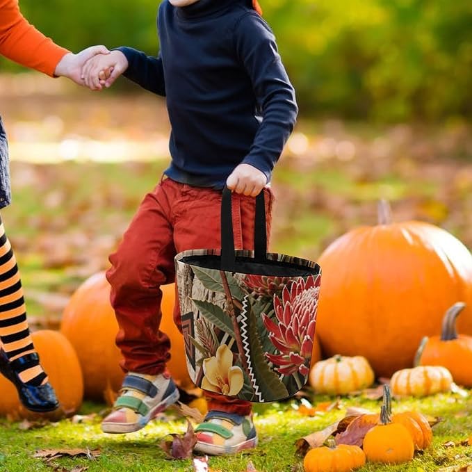 Halloween Candy Bucket - Ethnic Flower Trick Or Treat Candy Bag, Gift Bag for Party Favor Supplies