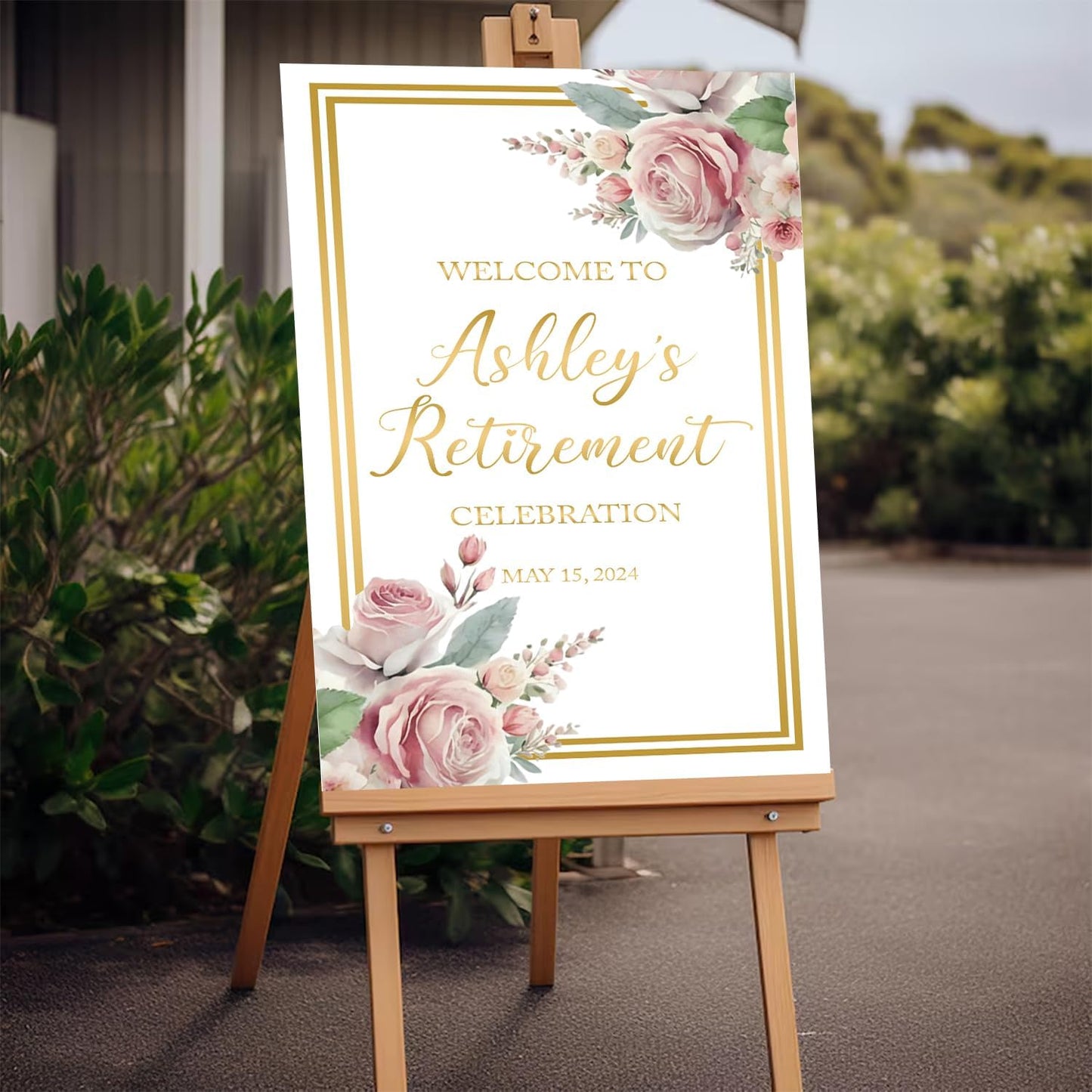 Floral Retirement Party Sign, Pink Gold Retirement Celebration Welcome Sign, Floral Retirement Welcome Sign Geometric, Retirement Party Sign, Retirement Outdoor Sign, Retirement Welcome Sign