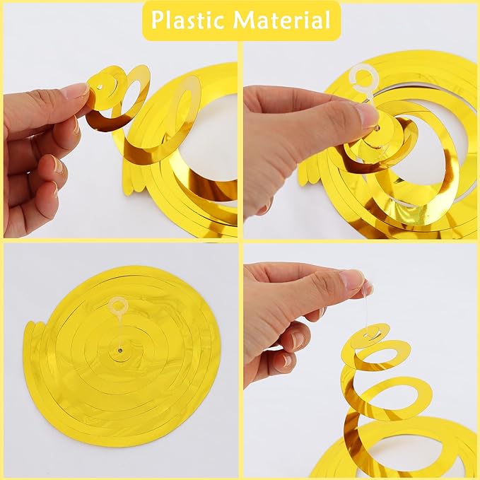 BEISHIDA Green Gold Hanging Swirls Party Decorations Plastic Streamer for Dinosaur Theme Birthday Graduation St. Patrick’s Day Jungle Party Decorations, Pack of 24