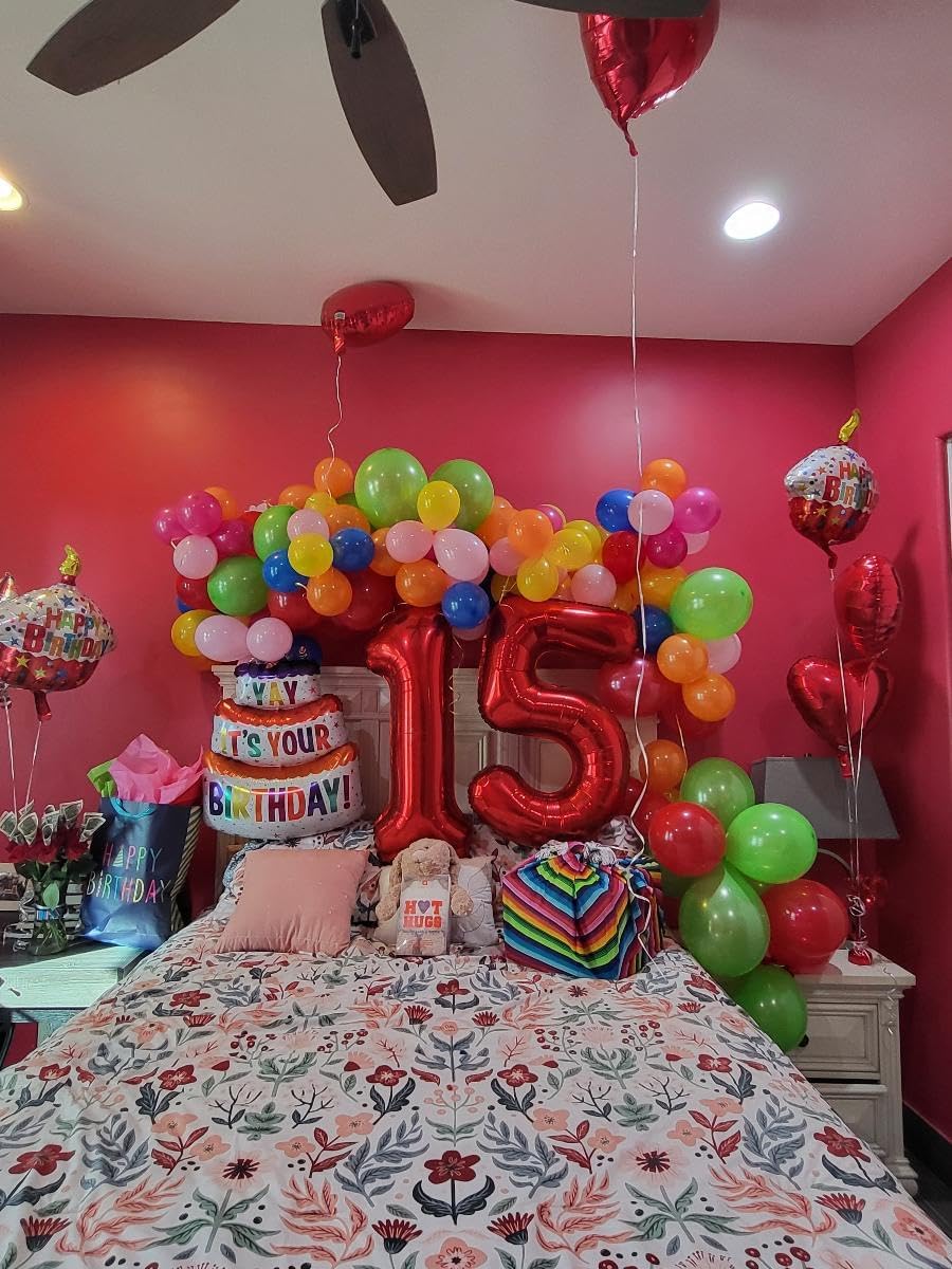 Smlpuame 40 inch Number Balloon 0-9 Red Large Number 15 Balloons,Digital Balloons for Birthday Party Celebration Decorations Supplies, Helium Foil Number Balloons for Wedding Anniversary