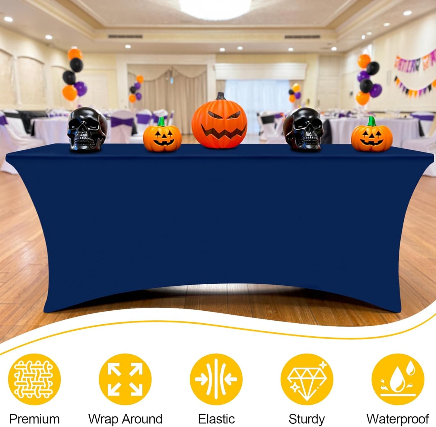 Smiry 2 Pack Spandex Table Cloth 4FT, Elastic Fitted Stretch Tablecloths, Washable and Wrinkle Free Rectangular Patio Table Cover for Outdoor, Wedding, Banquet & Parties (Navy, 48Lx30Wx30H Inch)