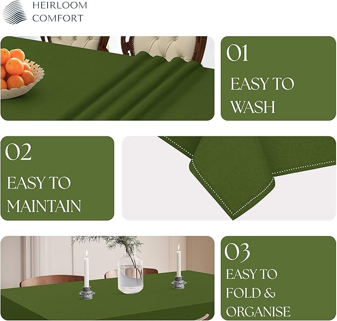 Mint Green Table Cloth, 100% Cotton Table Cover 60x102 Inch, Fits 8-10 Seats, Durable, Washable, Wrinkle Resistant, Rectangle Tabletop for Dining, Spring Events, Baby Showers, Decor