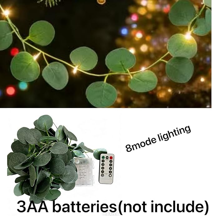 Vines with Lights Battery Operated, 20ft 60 LED Eucalyptus Garland String Lights with Remote, Leaf Lights for Bedroom, Room, Wall, Garden, Party, Wedding Decor (Warm White)