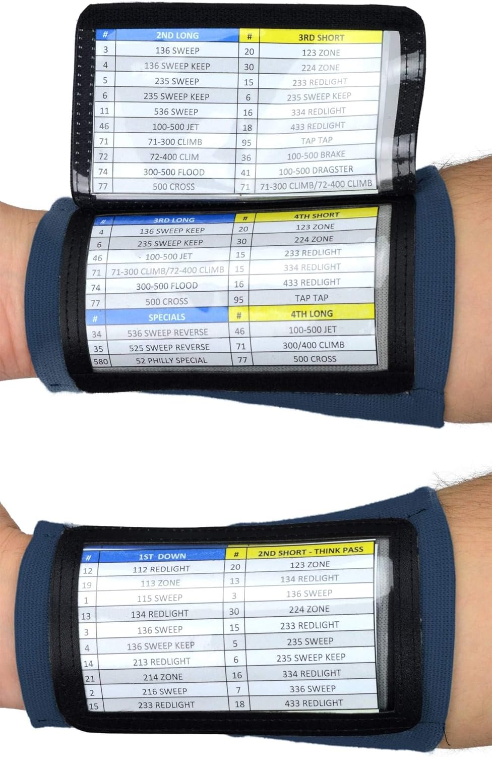 Sports Unlimited Adult Triple Wrist Coach, Football Wristbands for Plays, Baseball Wristbands, QB Arm Bands