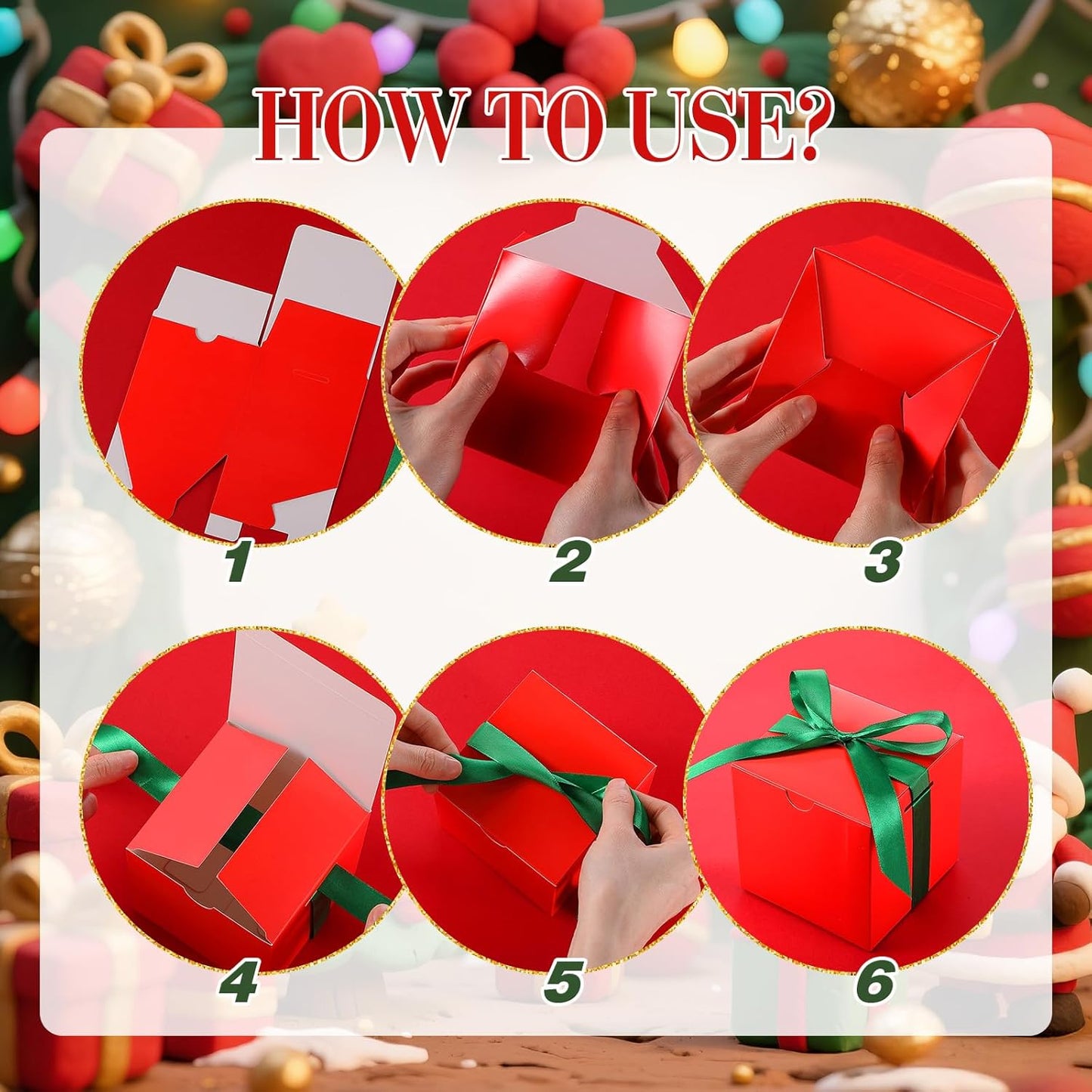 Dispowreath 48 Pcs 4x4x4 Christmas Gift Boxes with Ribbon Xmas Small Box with Lids Treat Boxes for Gift Wrapping Ornaments Wedding Holiday Birthday Party Favor(Classic)