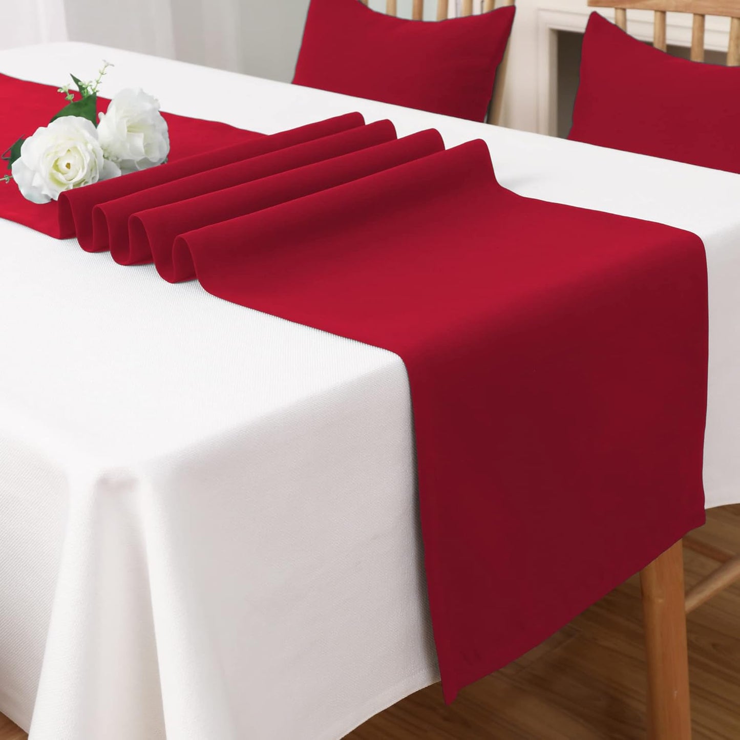 DUALIFE 2 Pack Table Runner 14 x 108 Inch Long Table Cloth Table Runners for Wedding Engagement Banquet Graduations Birthday Party Decorations, Red