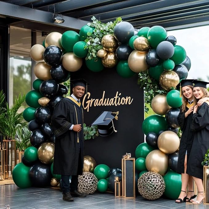 Black Green Gold Balloon Garland Double Stuffed Forest Dark Green Balloons Black Gold Balloon Arch Kit for Wedding Birthday Jungle Baby Shower Graduation Prom Camo Army Party Decorations