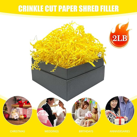 Tisspoms Lemon Yellow Crinkle Cut Paper Shred Filler, 2 LB Basket Filler Shredded Paper, Confetti Stuffing for Basket Filling, Halloween, Christmas, Birthdays, Gift Wrapping, Stuffer Party Supplies