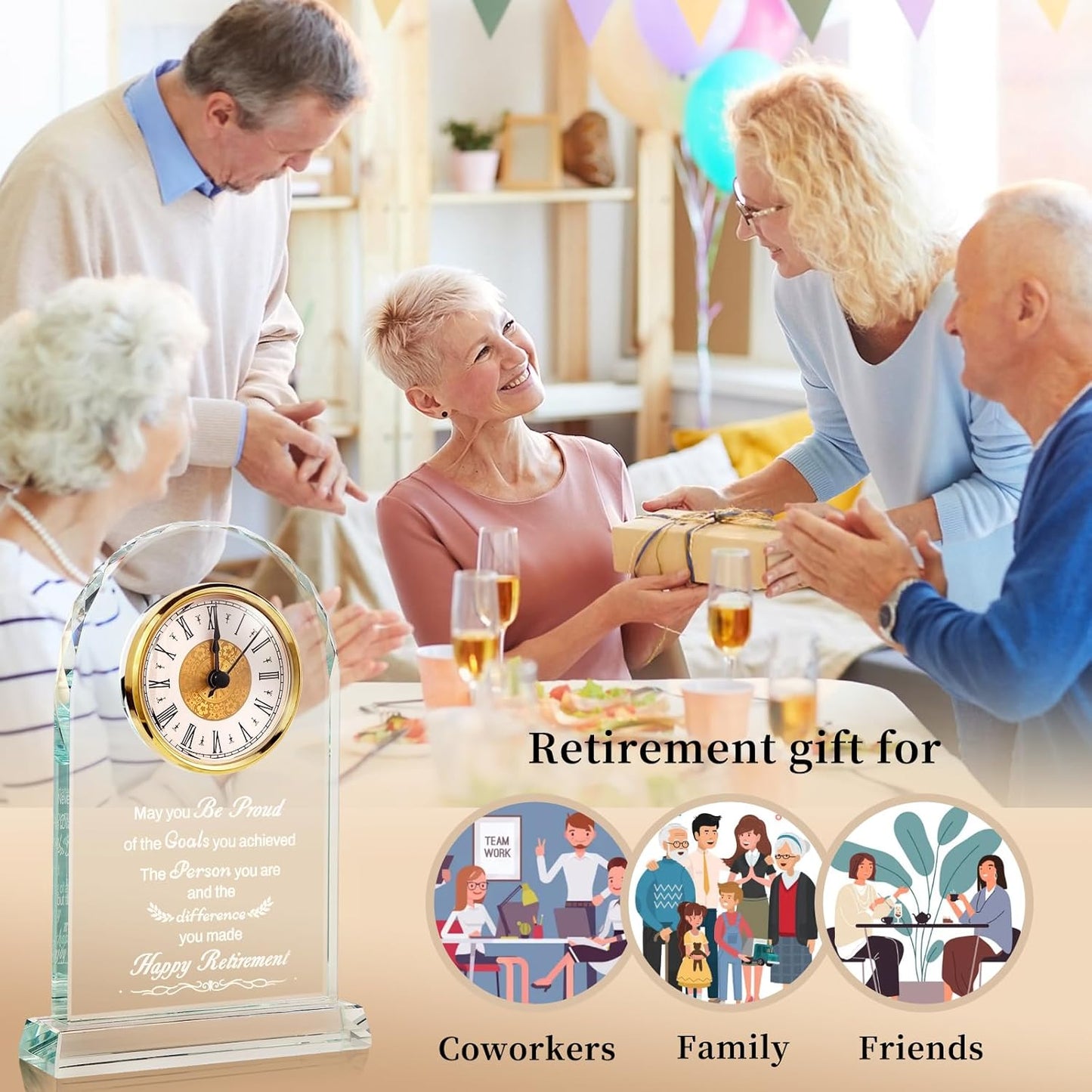 Retirement Gifts for Men/Woman - Premium Glass Retirement Clock, 2025 Happy Retirement Engraved Inspirational Gift for Retired Friends, Coworker, Boss, Leader, Employee Farewell Present (H R)