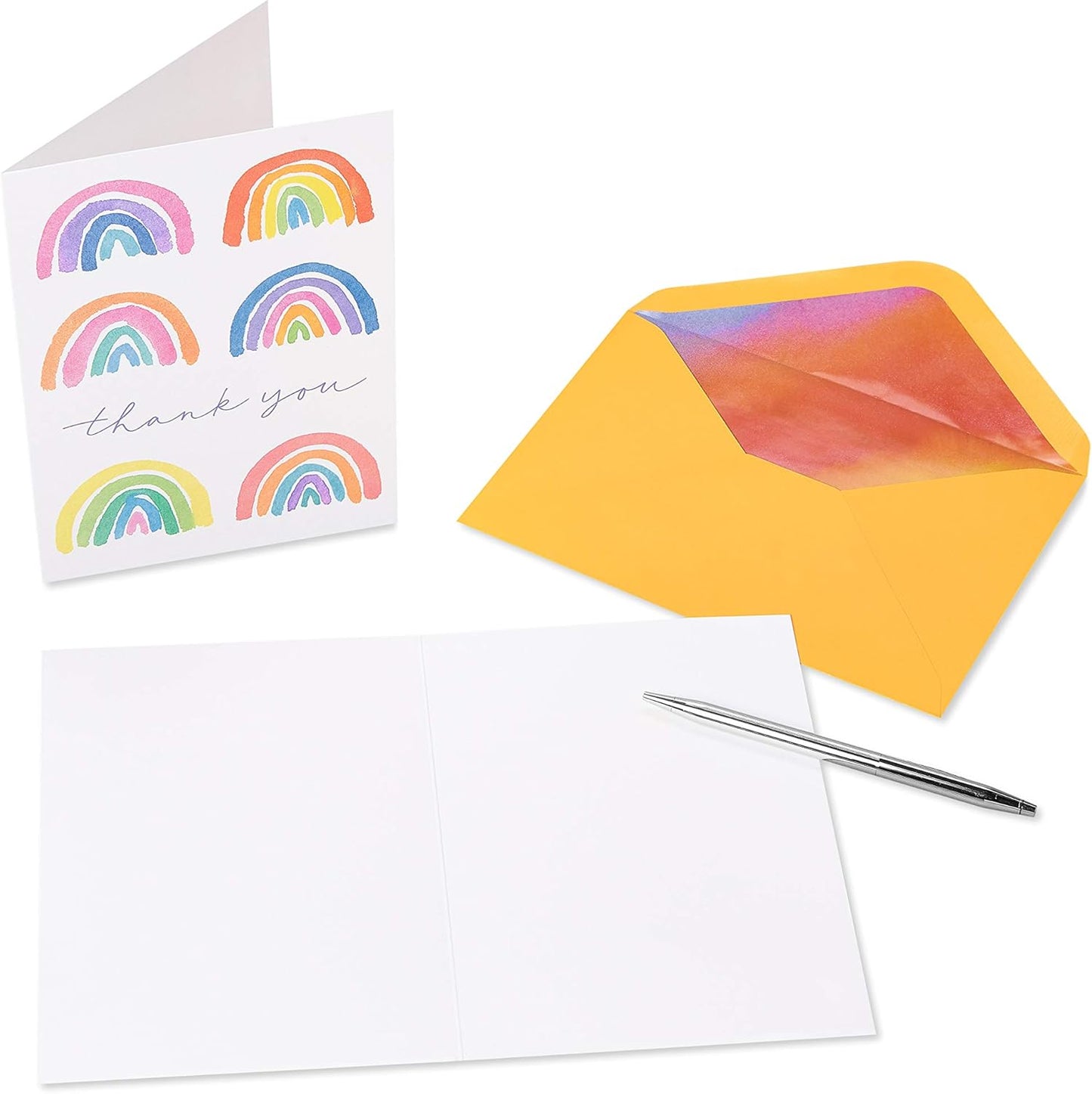 Papyrus Thank You Cards with Envelopes for Weddings, Bridal Showers, Baby Showers and All Occasions, Rainbows and Hearts (20-Count)