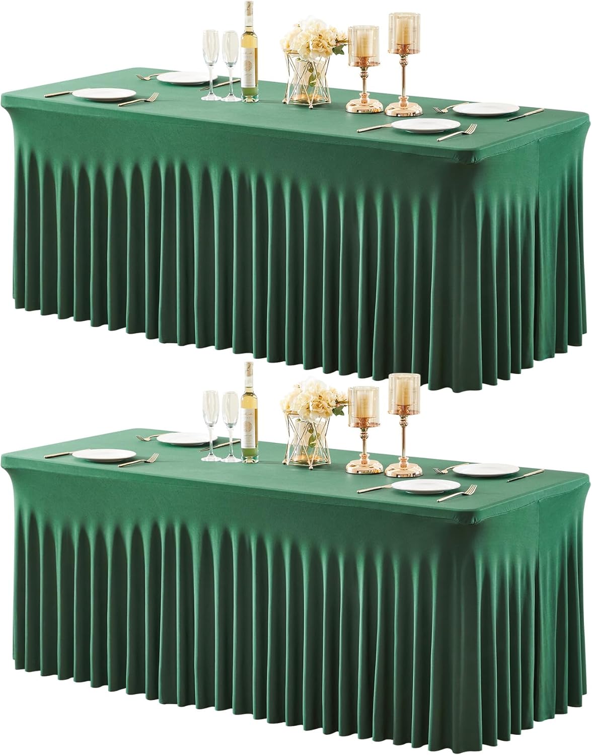 2 Packs Green Spandex Table Clothes for 6 Foot Rectangle Table, Spandex Table Covers 6FT Stretch Table Skirts Rectangle Tables Wrinkle Free Fitted Table Cover for Christmas, Wedding, Banquet & Parties