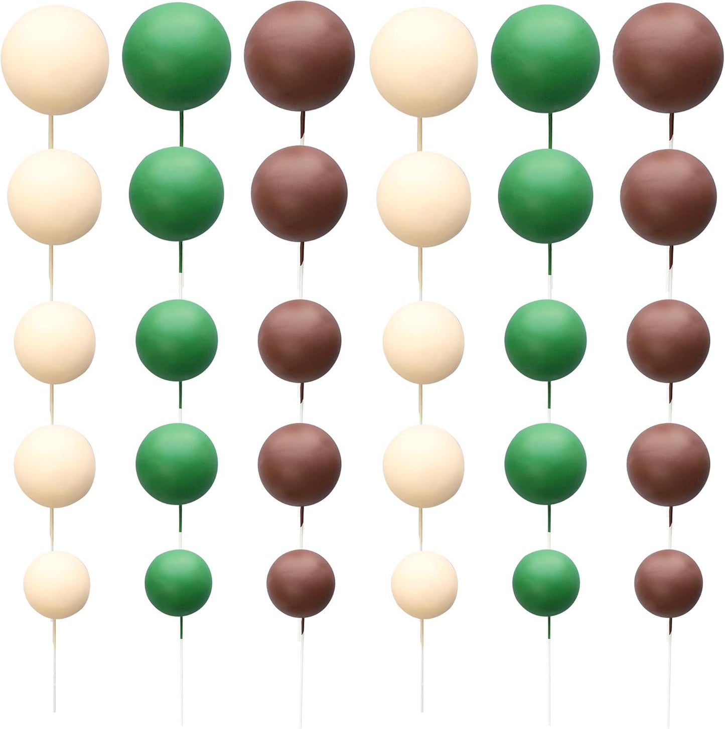 Ephlyn 30Pcs Ball Cake Topper Ball Cake Picks Colorful Pearl Ball Shaped Cupcake Insert Cake Topper for Bear Theme Birthday Party Favors Wedding Decoration Brown Khaki Green