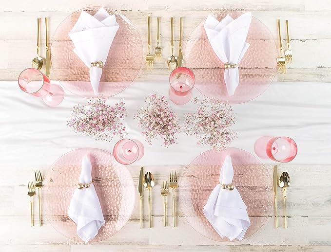 PARTY BARGAINS 13-Inch Charger Plates - 8 Pack, Hammered Pink, Heavy-Duty Disposable Chargers for Elegant Dining - Ideal for Weddings and Formal Events