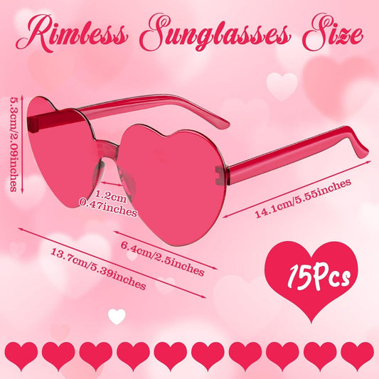 PLULON Heart Sunglasses for Women 5/12/25 Pcs, Heart Glasses Valentine Day Rimless Shaped Candy Color Fun Glasses Party Favor