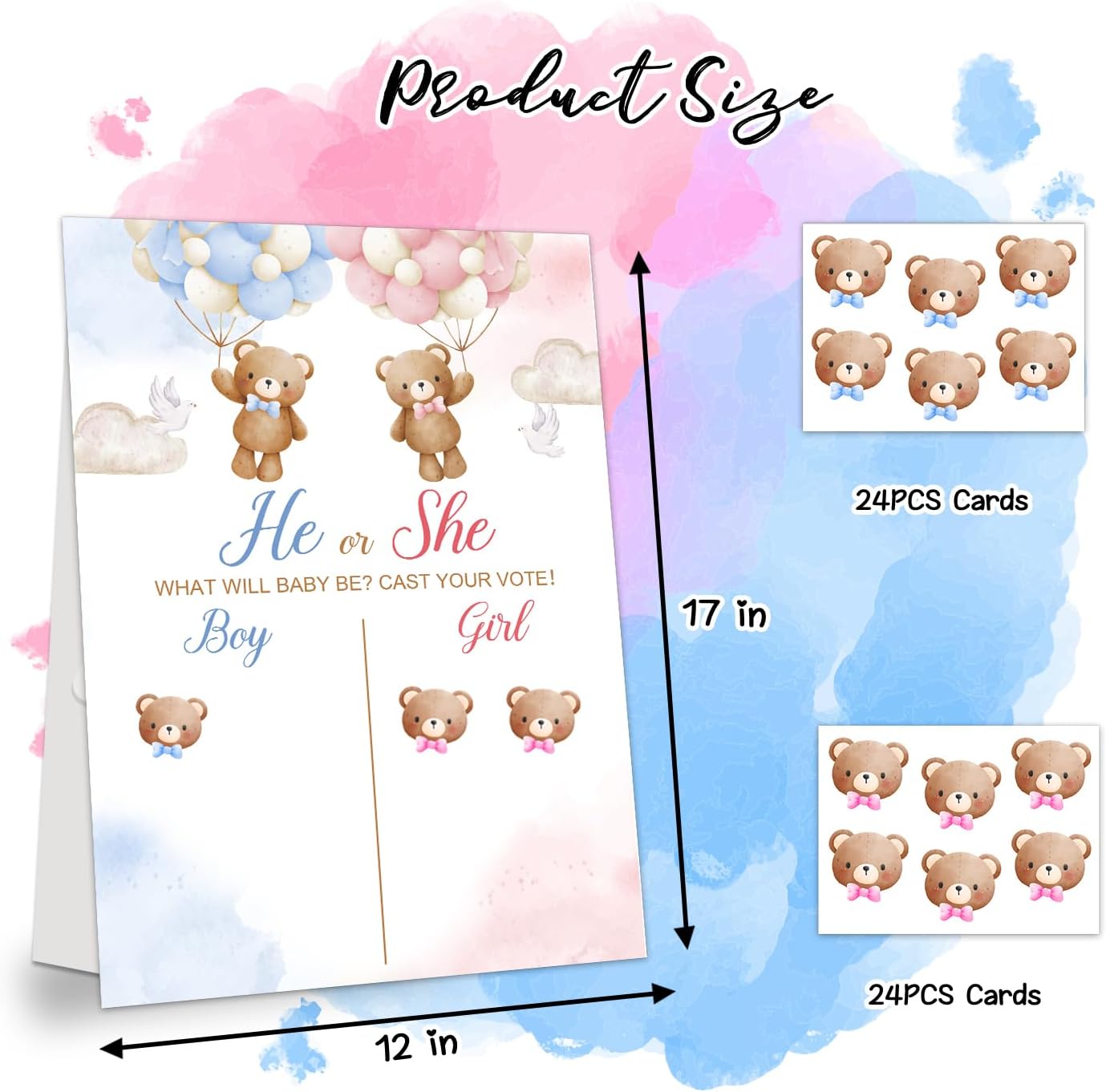 Gender Reveal Party Games, Bear Theme Baby Gender Reveal Voting Board Sign, 48 Stickers, "He or She, WHAT WILL BABY SMITH BE?" - Baby Gender Reveal Party Decorations Games for Boy or Girl Shower .