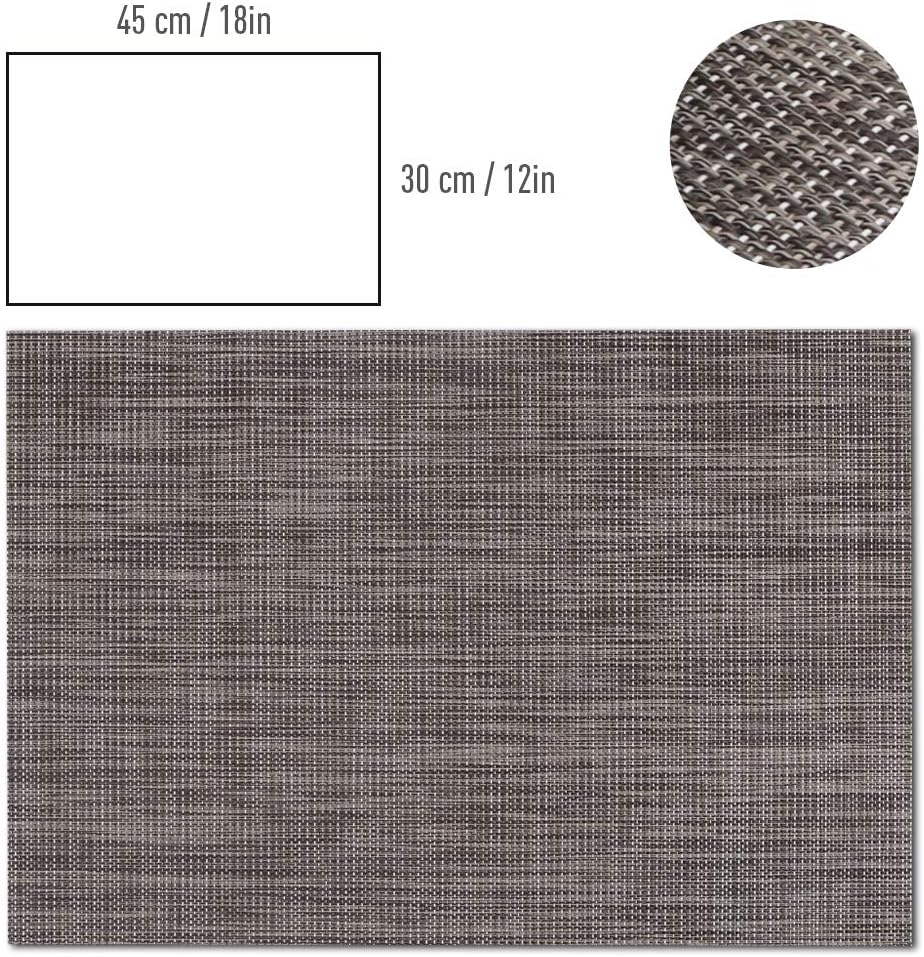 homEdge PVC Placemat, 4 PCS of Non-Slip Heat Resistant Place Mats, Washable Vinyl Placemats, Set of 4 – Linen Gray