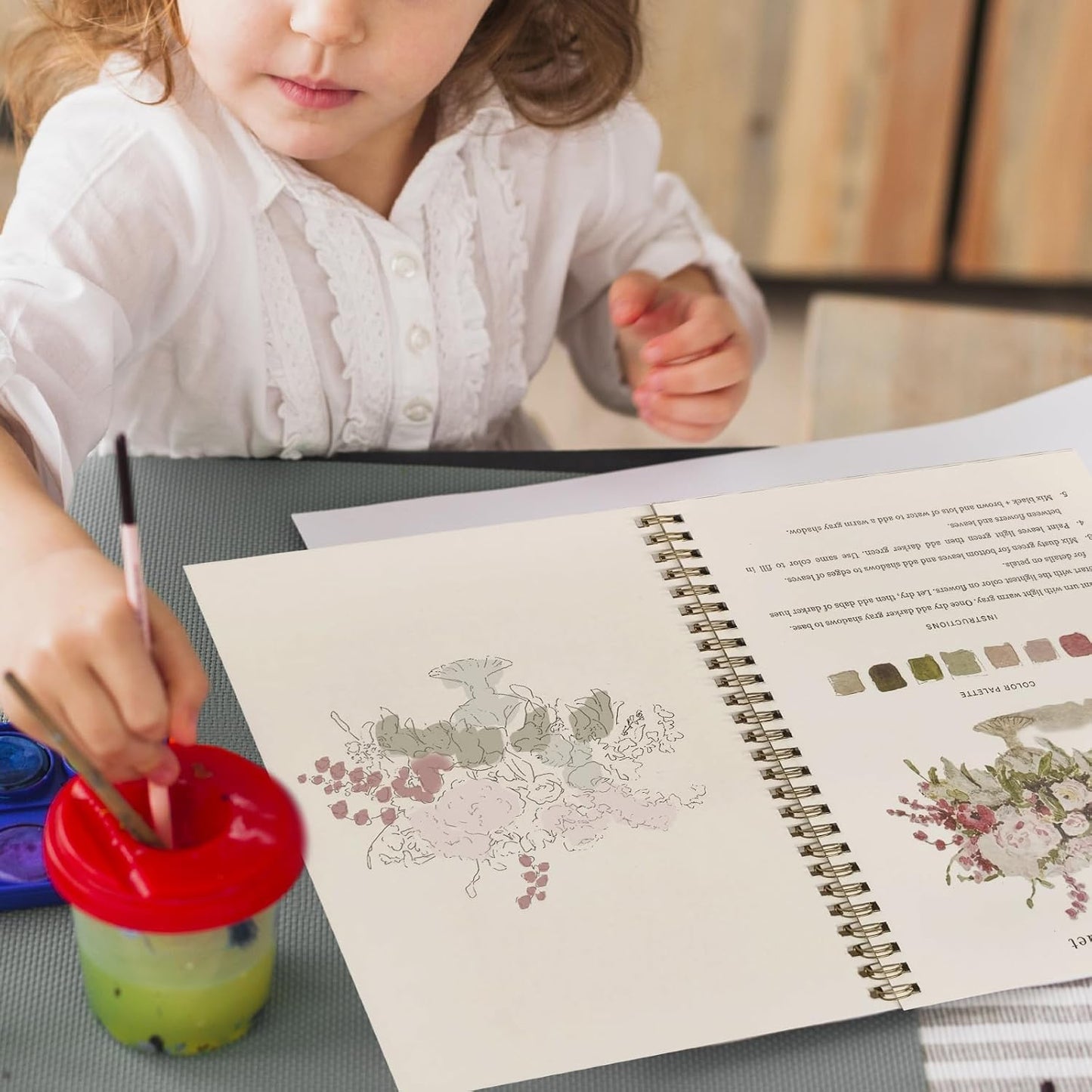 Watercolor Workbook, Water Coloring Book,Watercolor Paint Set, Beginner-Friendly Watercolor Workbooks, with 12 Colors Watercolor Paint Set with Paint Brush - Christmas Gift(Potted Plant)