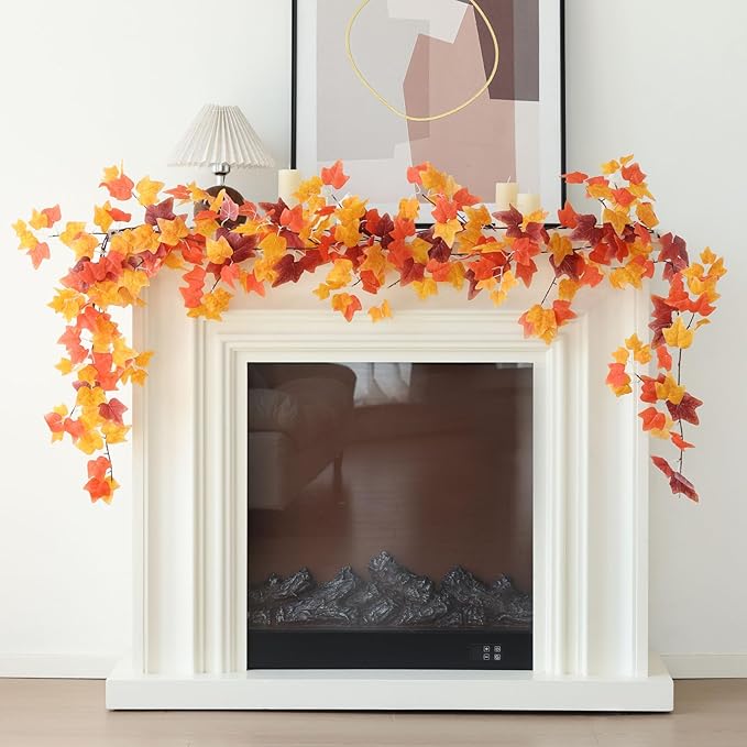 mizii 5 Packs 360" Artificial Vines Fall Ivy Garland Fake Vine Realistic Silk Leaves Faux Hanging Plants Greenery Decoration for Outdoors Wedding Party Indoor Mantle Bedroom Fall Decor (Fall Ivy)