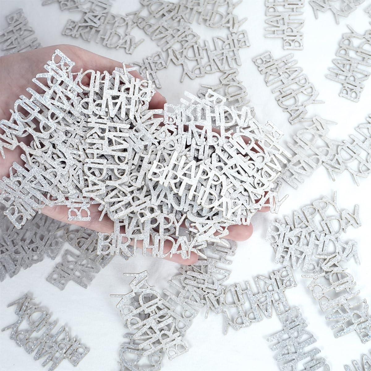 Glitter Silver Happy Birthday Confetti, Birthday Party Table Decorations, Silver Paper Confetti, Sprinkling Table Scatter for Women Men Boys Girls Party Supplies
