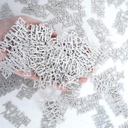 Glitter Silver Happy Birthday Confetti, Birthday Party Table Decorations, Silver Paper Confetti, Sprinkling Table Scatter for Women Men Boys Girls Party Supplies